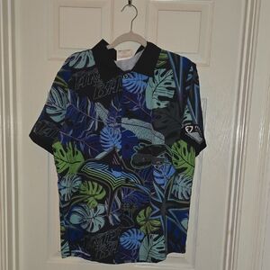 Men's‎ Tropical Leaf Print Shirt - Blue and Green
